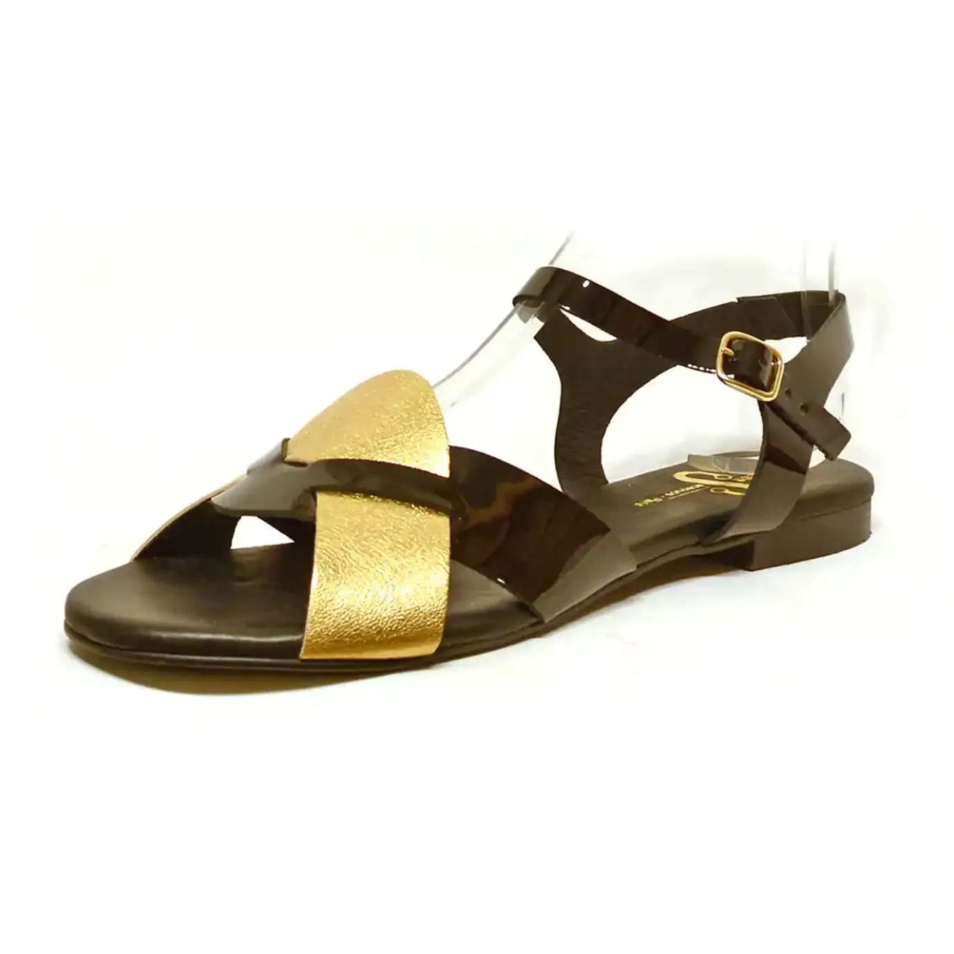 Sacapuce Sandalettes Sabots>RITANA cuir verni noir et or